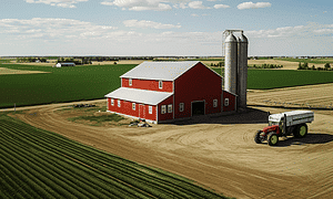 Modern steel barn in Manitoba, showcasing a contemporary twist on traditional barn designs.