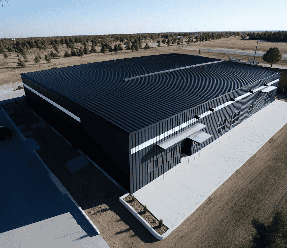 "An industrial steel building in Ontario's countryside, exemplifying excellence in construction and design"