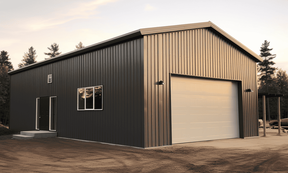 "Modern metal barn in a rural setting showcasing the evolution of agricultural technology and innovation."