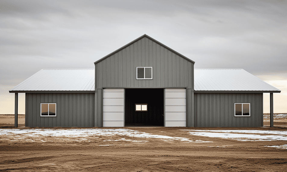 Large steel shed on a farming fortress used for agriculture activities