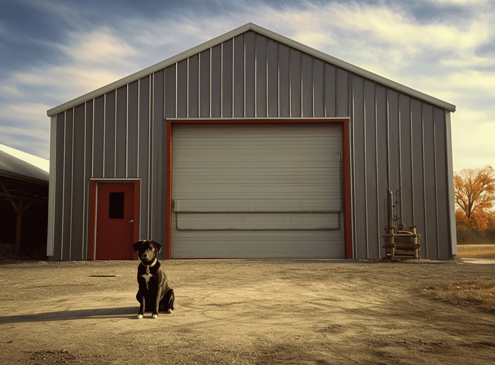 "Farmer standing proudly in front of his new steel shed representing the 'Farmer's Fortress' story"