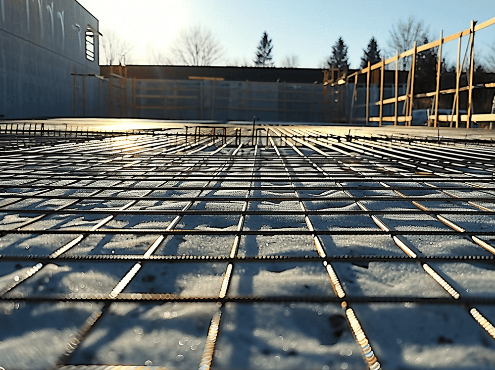 Unique style construction site featuring asphalt and steel elements