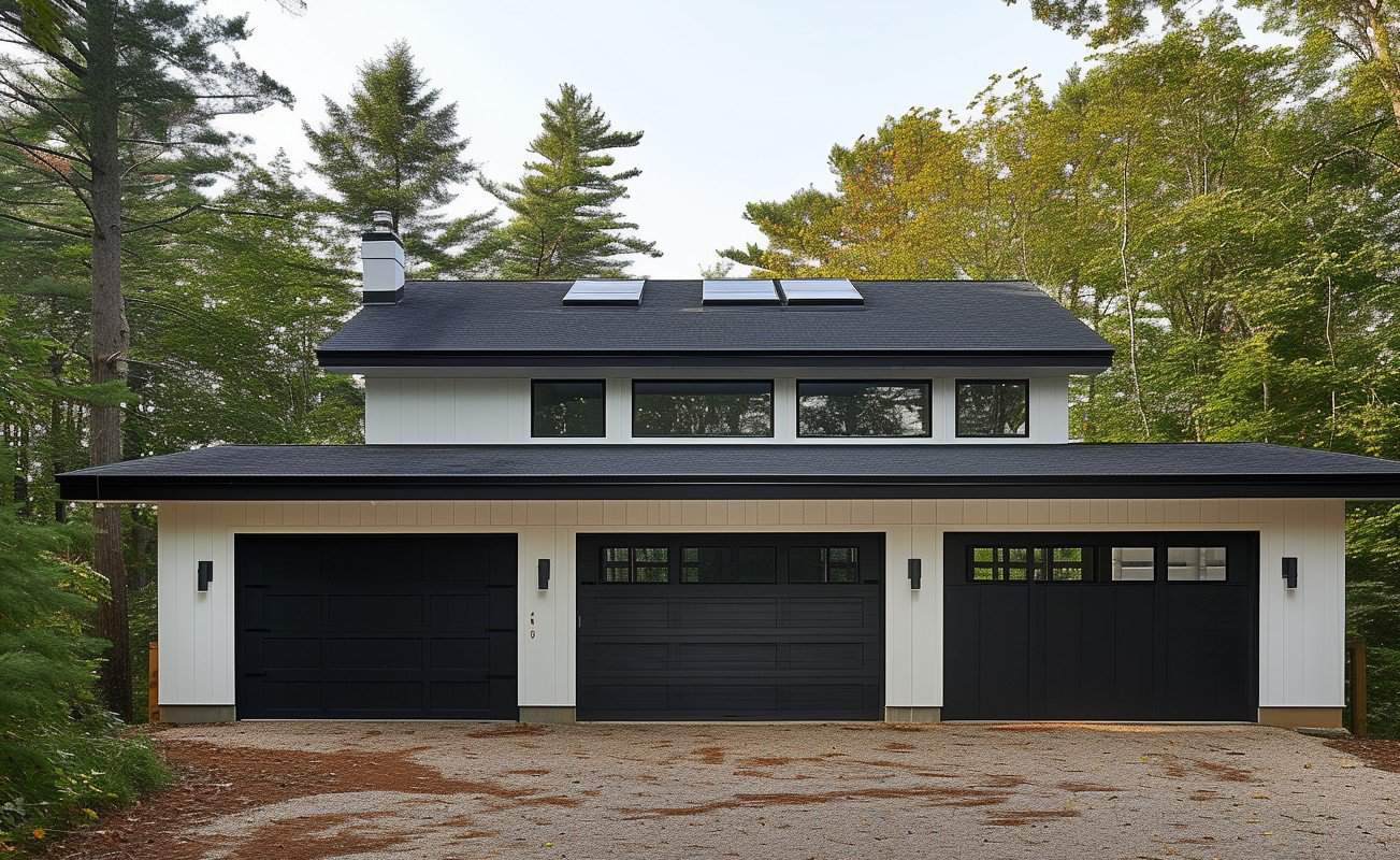 Secluded house with double door garage in forest setting