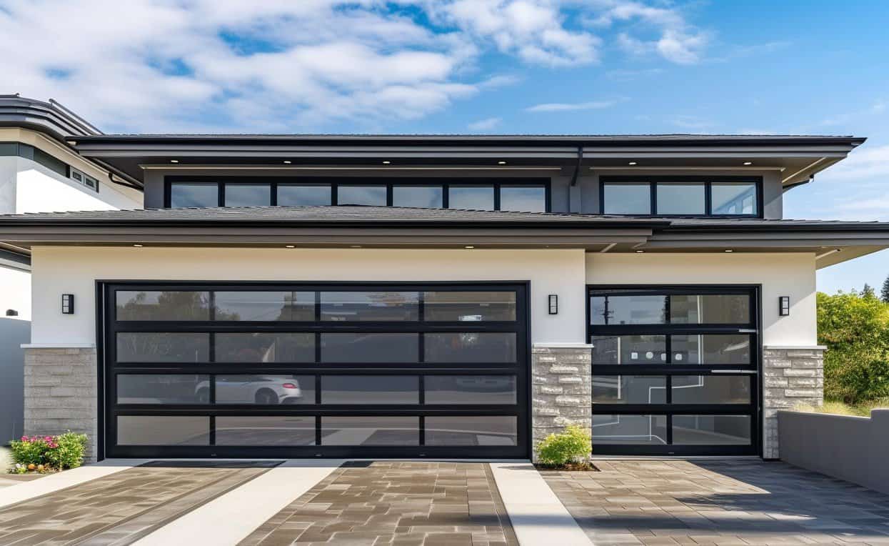 "Stylish affordable glazed garage doors in contemporary home exterior design"