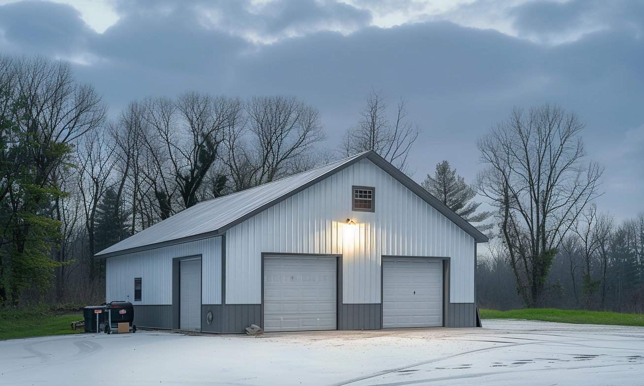 "Neelys Garage Building Company constructing a garage building in January"