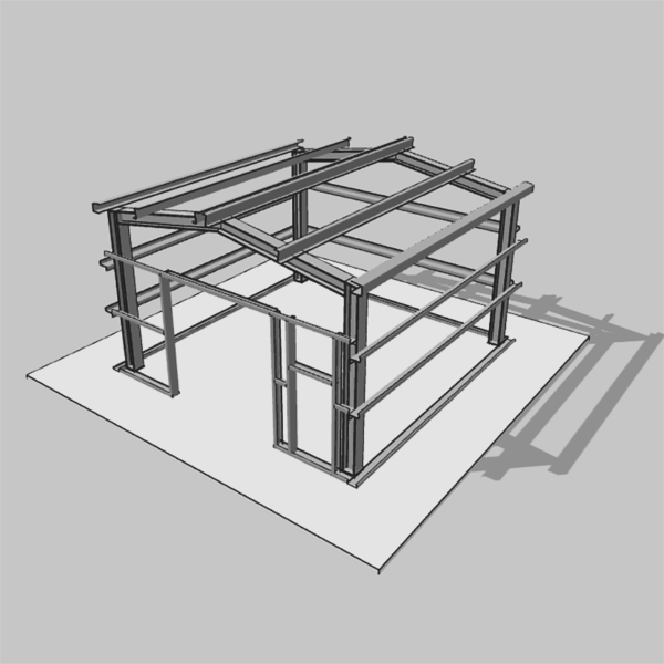 "Complete 20x20 steel building kit on display, perfect for construction projects"