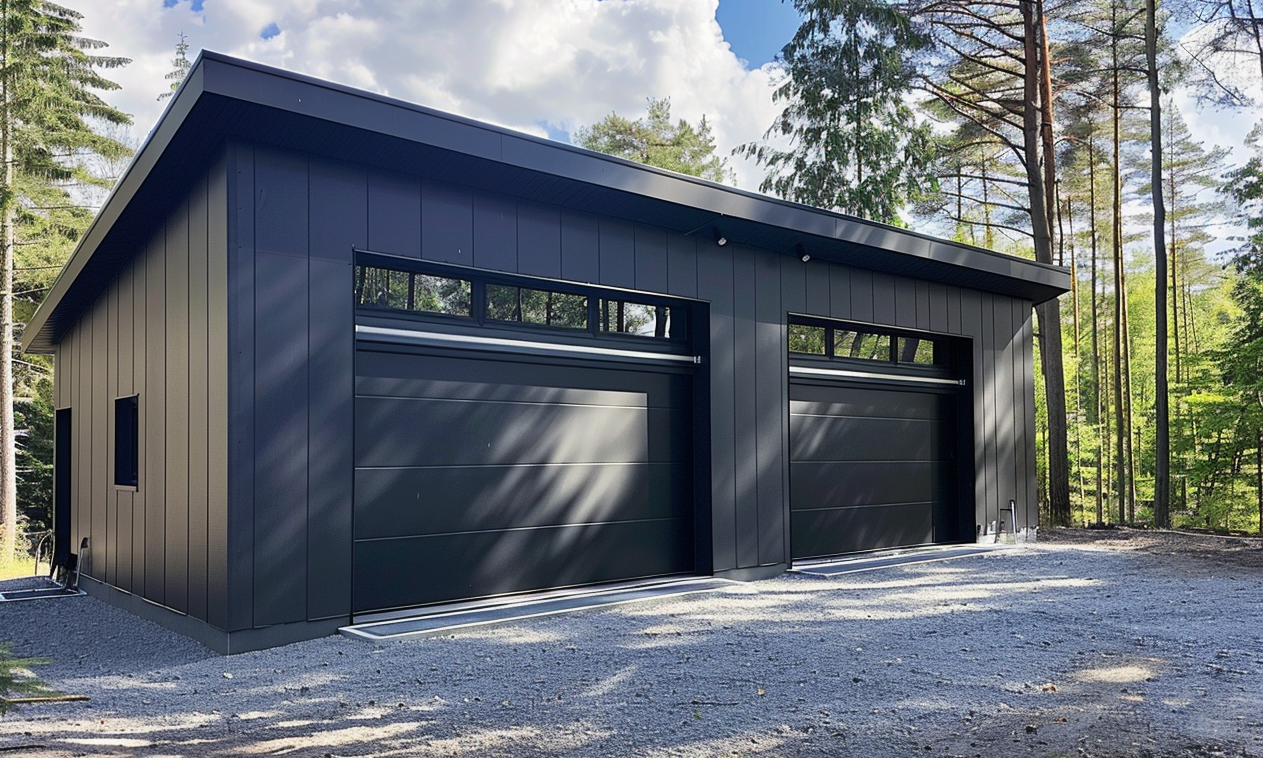 Alberta Industrial Garage with Black Shutters