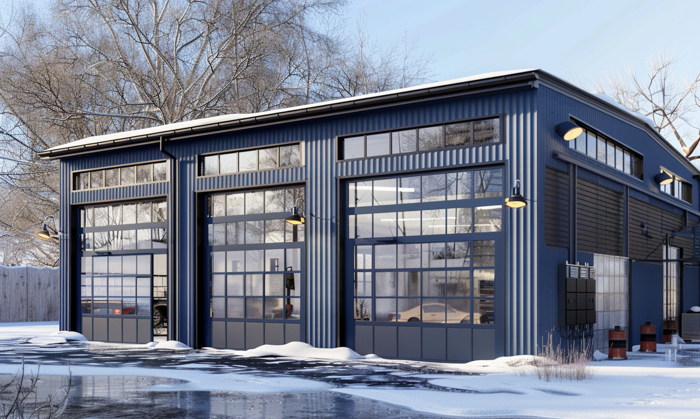 Industrial style steel garage.