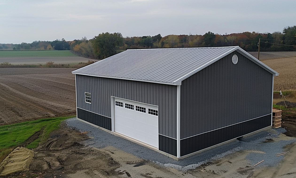 Alberta metal garage in drone perspective