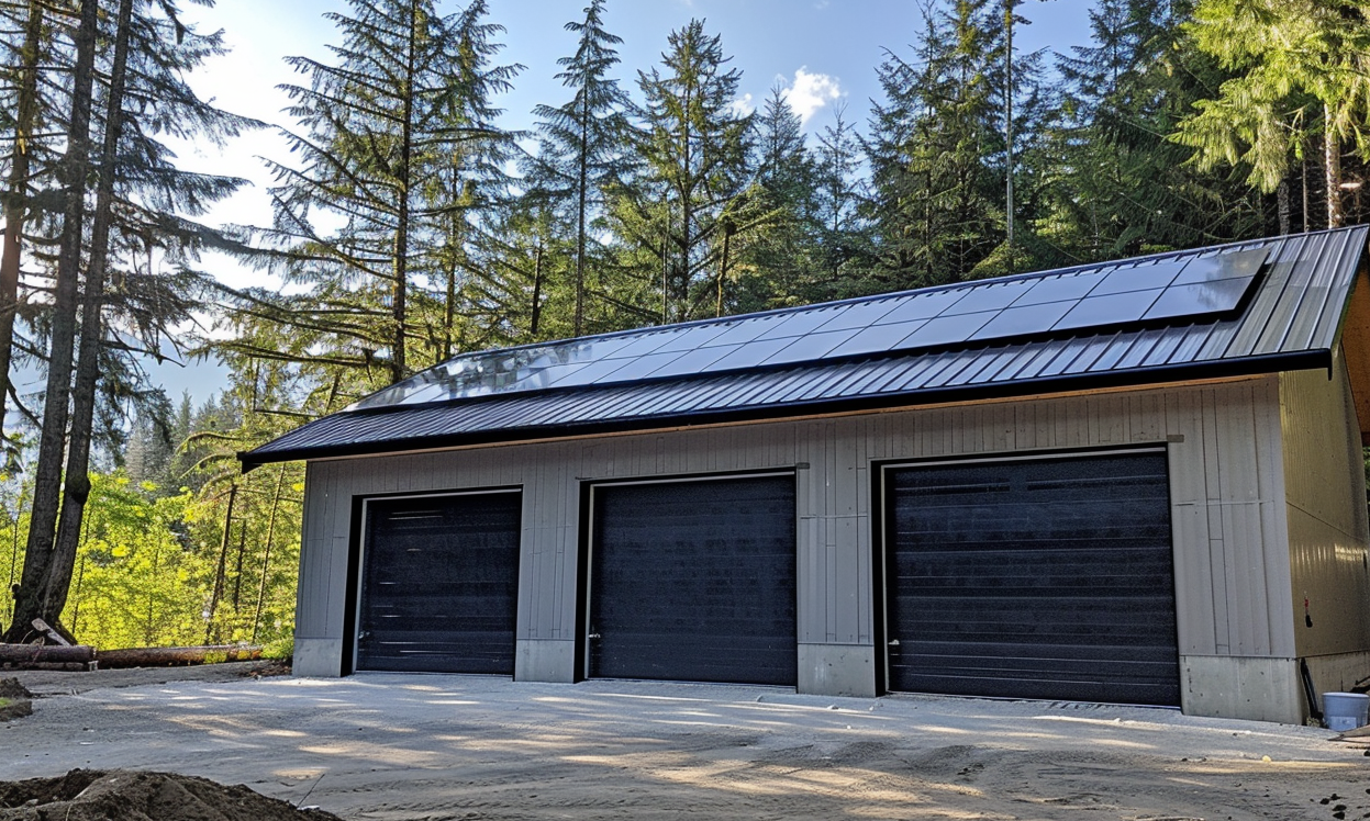 Black-Industrial-Steel-Garage-Kits-in-Ontario-with-Solar-battery