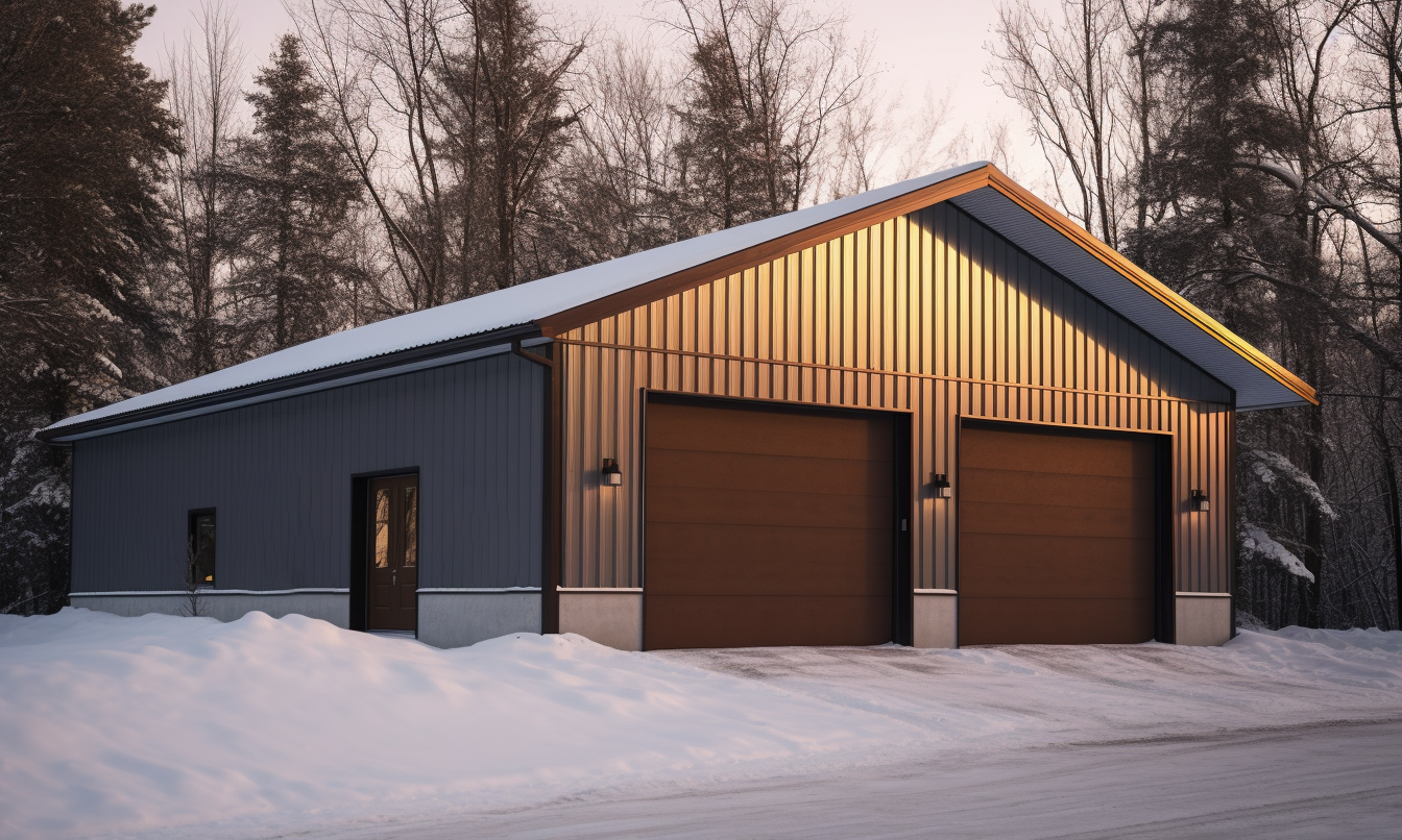 "Enchanting steel garage in Ontario with elegant brown doors"