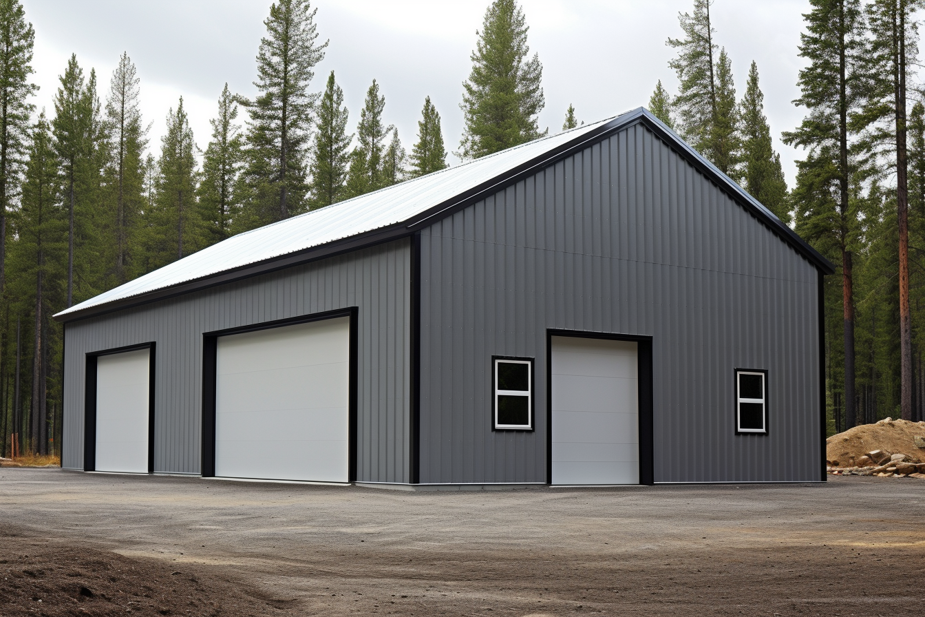"Large garage building in residential area of Alberta, Canada"