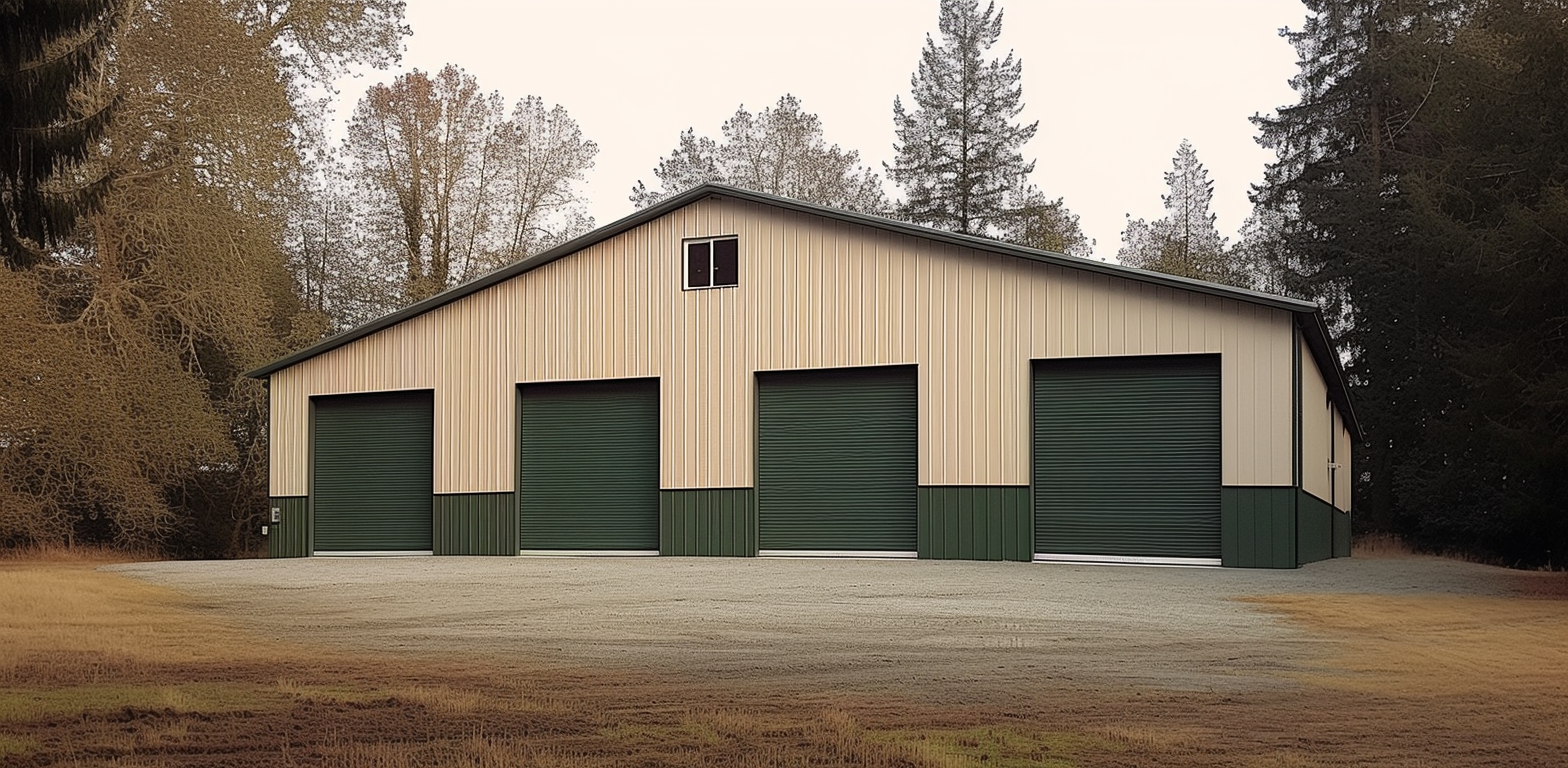 "Rustic Manitoba homestead image showcasing large metal barn with roomy doors"