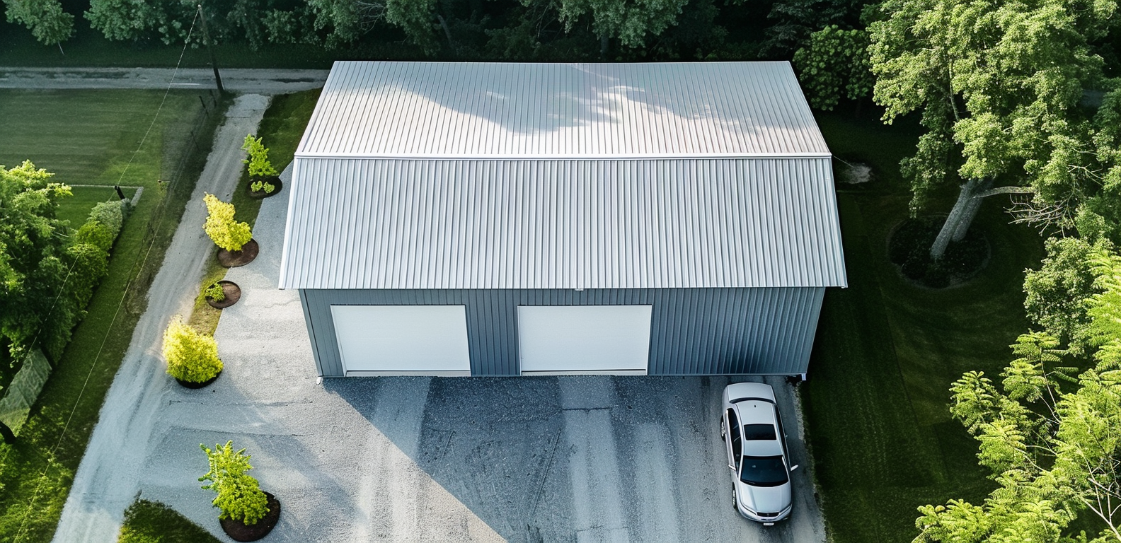 "Ontario cityscape view with a modern dual car garage shining under clear sky"