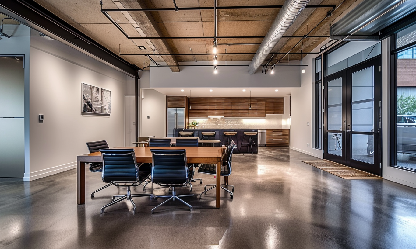 Bright and spacious open layout office space in Cobble Hill, Ontario, featuring modern furniture and natural lighting.