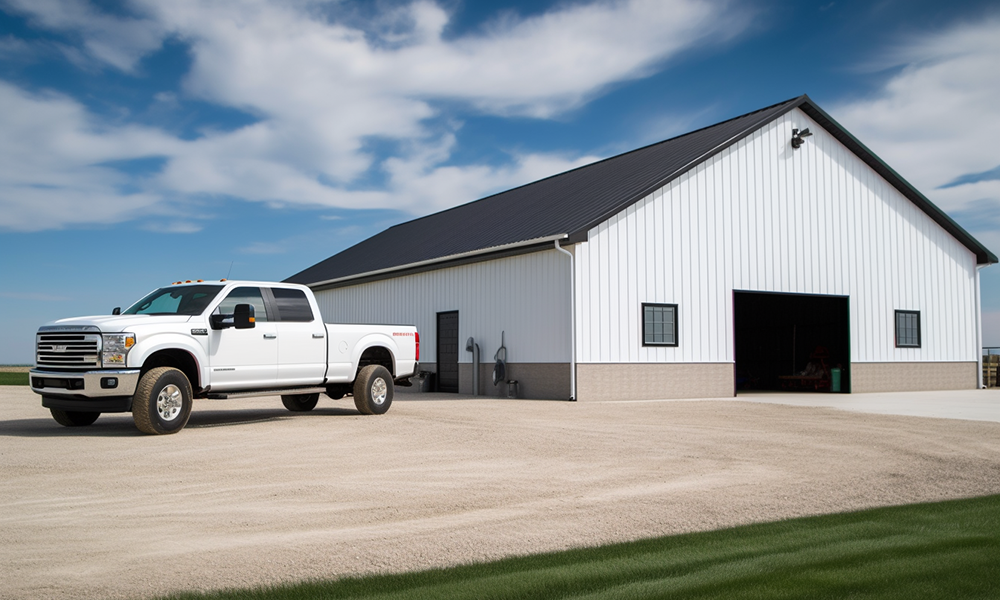 "Rural retreat in Ontario, surrounded by nature, housed in a modern steel shelter structure"