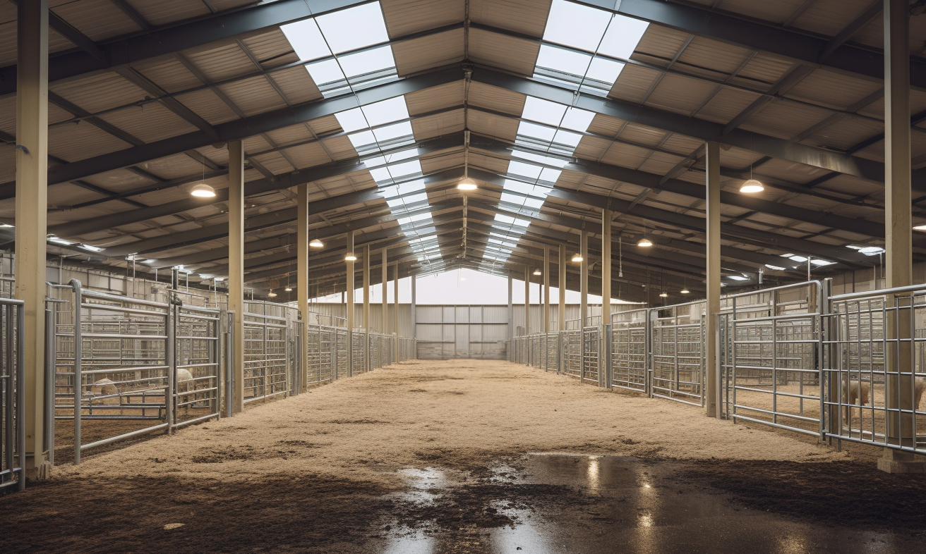Durable steel building providing shelter for farm animals like cows and sheep
