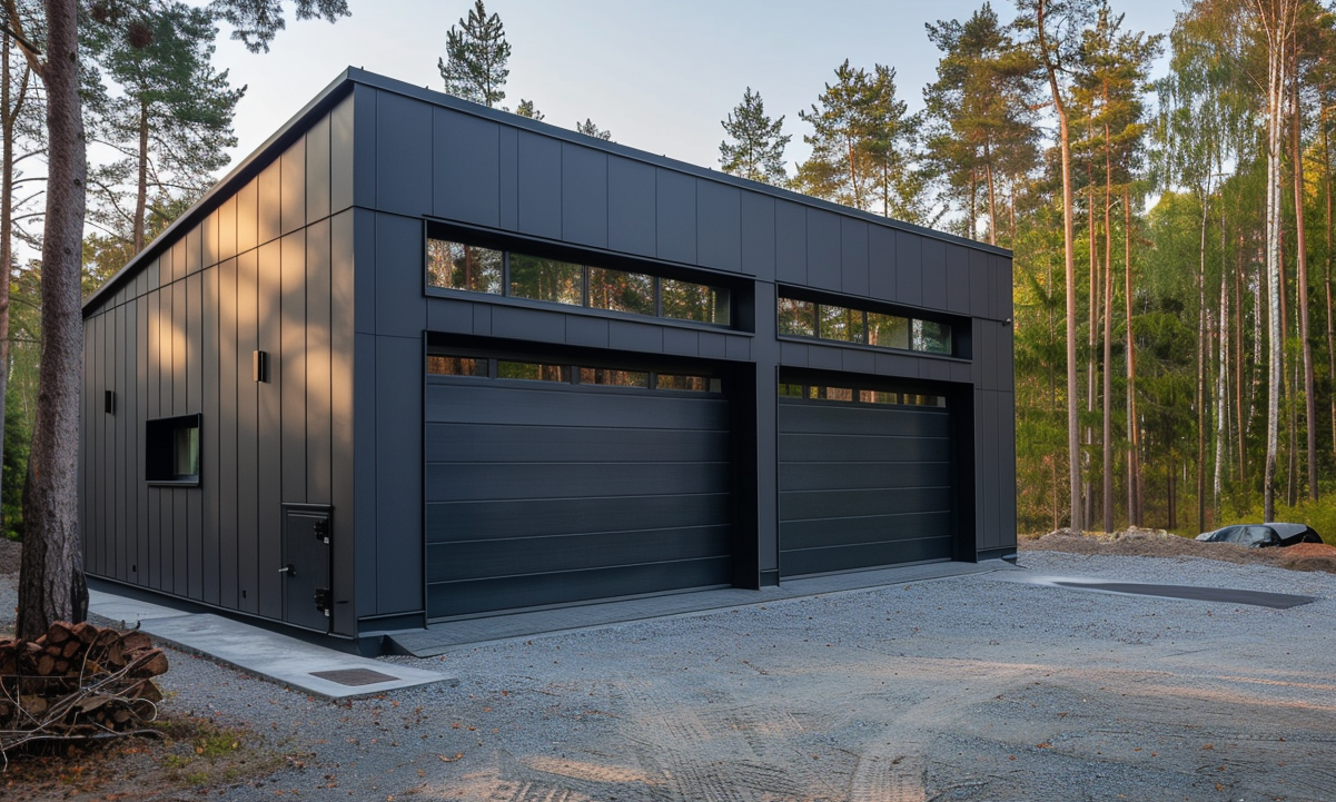 A 24x30 steel building used as an industrial garage in British Columbia.