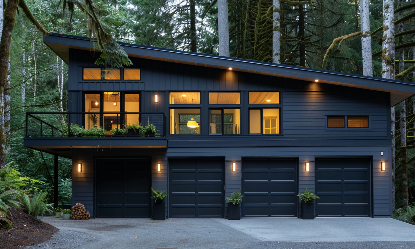 "Durable steel garage kit displayed in beautiful British Columbia setting"